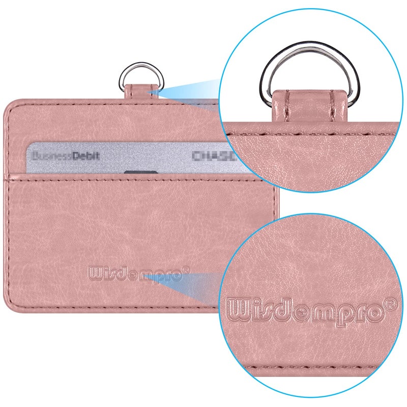 Wisdompro 2-Sided PU Leather ID Badge Holder with 1 ID Window and 1 Card Slot and 1 Piece 22 Inch Polyester Detachable Neck Lanyard Strap (Holds 3 to 4 Cards) - Horizontal (Rose Gold) - Image 4